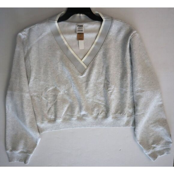 PINK Victoria's Secret Women's Sz XL Gray Heather Premium Fleece V-Neck Pullover - Picture 9 of 10